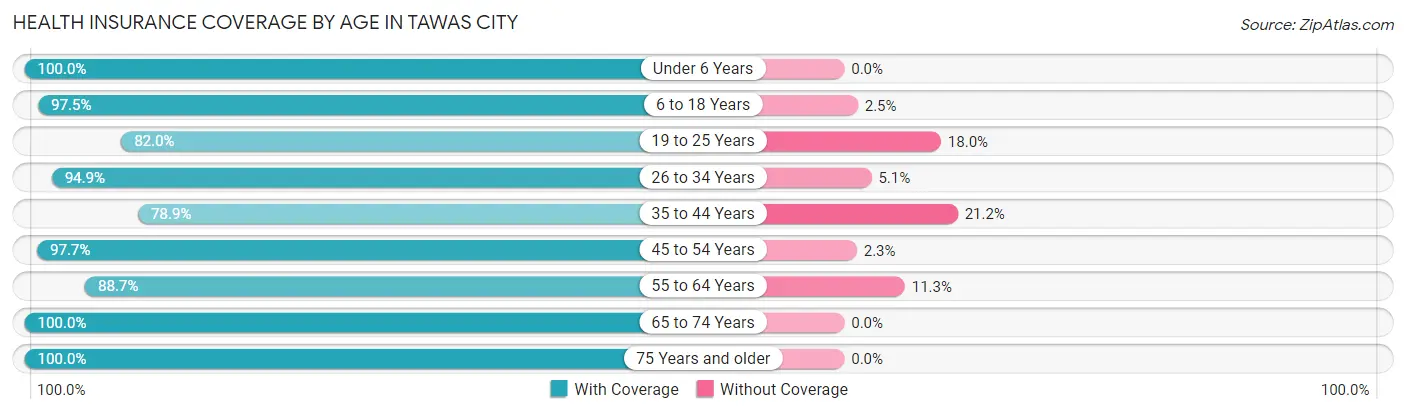 Health Insurance Coverage by Age in Tawas City