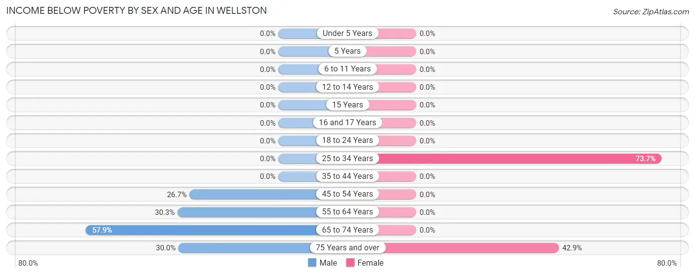 Income Below Poverty by Sex and Age in Wellston
