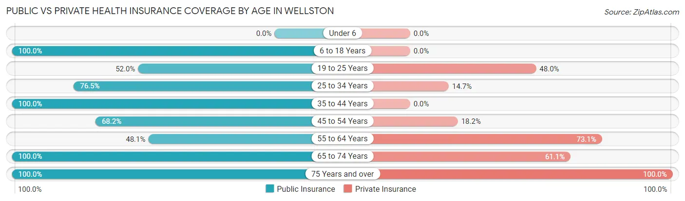 Public vs Private Health Insurance Coverage by Age in Wellston