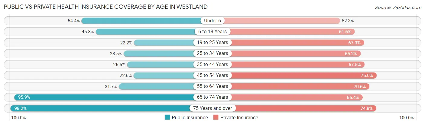 Public vs Private Health Insurance Coverage by Age in Westland