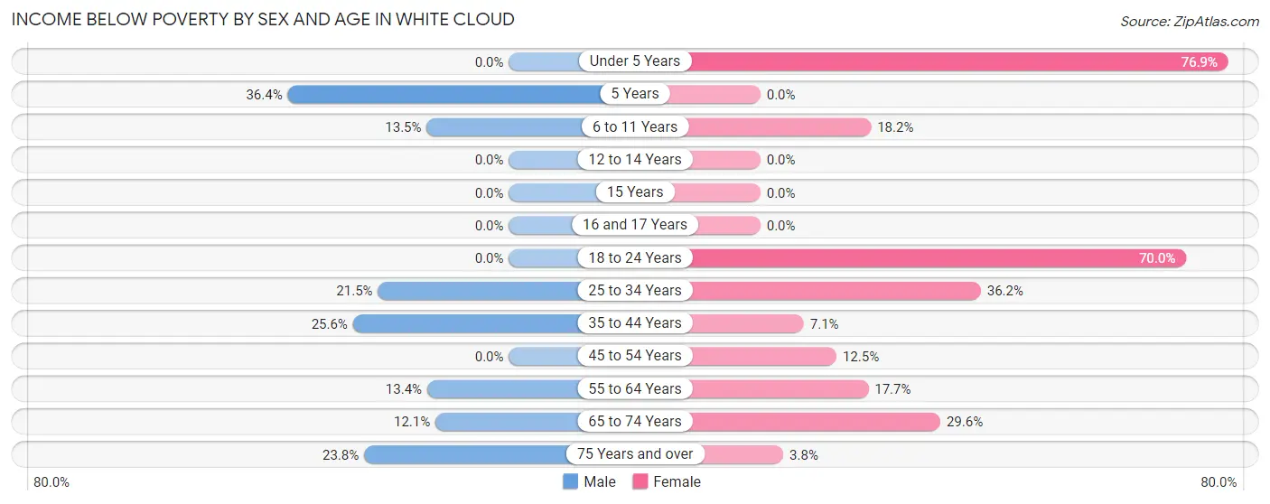 Income Below Poverty by Sex and Age in White Cloud