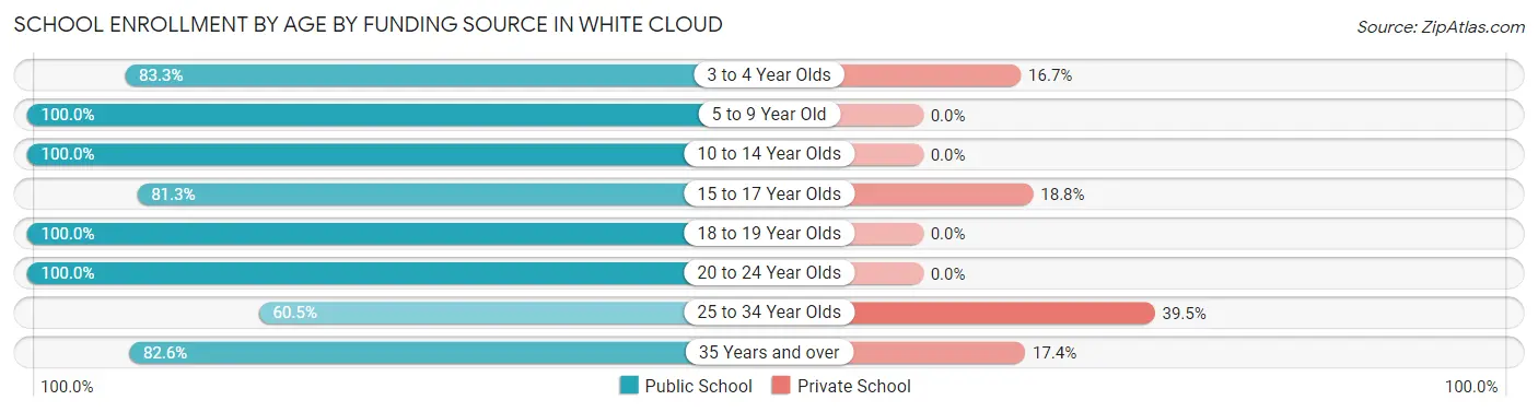 School Enrollment by Age by Funding Source in White Cloud