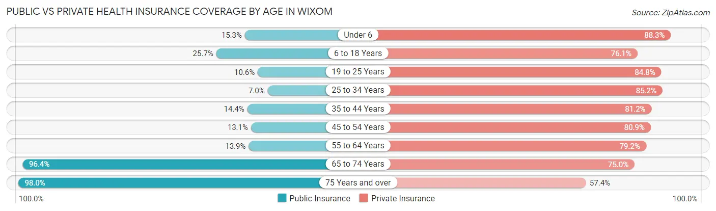 Public vs Private Health Insurance Coverage by Age in Wixom