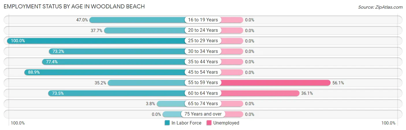 Employment Status by Age in Woodland Beach