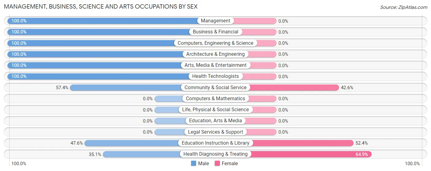 Management, Business, Science and Arts Occupations by Sex in Woodland Beach