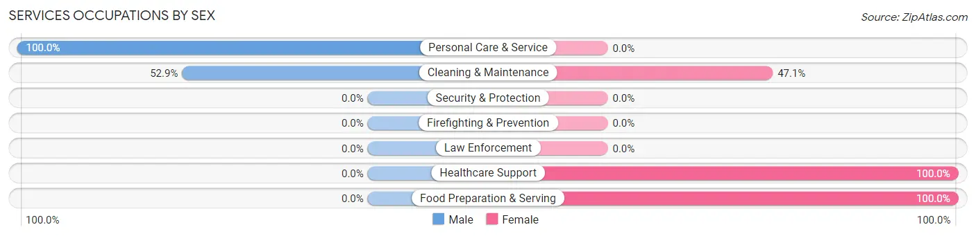 Services Occupations by Sex in Woodland Beach