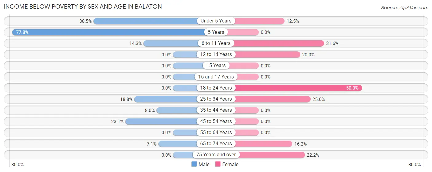 Income Below Poverty by Sex and Age in Balaton