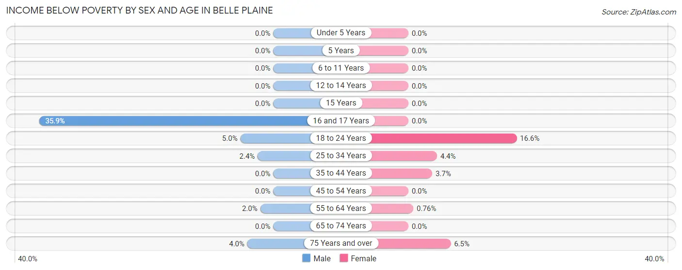 Income Below Poverty by Sex and Age in Belle Plaine