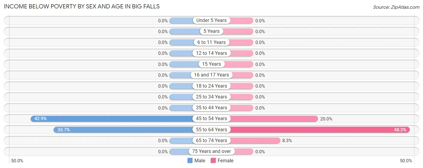 Income Below Poverty by Sex and Age in Big Falls