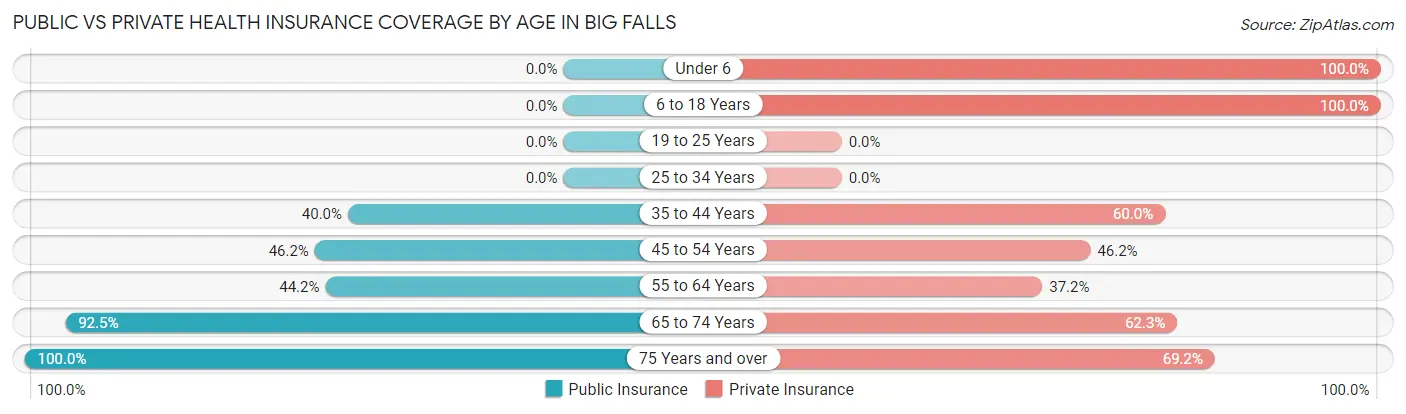 Public vs Private Health Insurance Coverage by Age in Big Falls