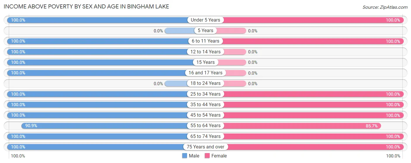 Income Above Poverty by Sex and Age in Bingham Lake