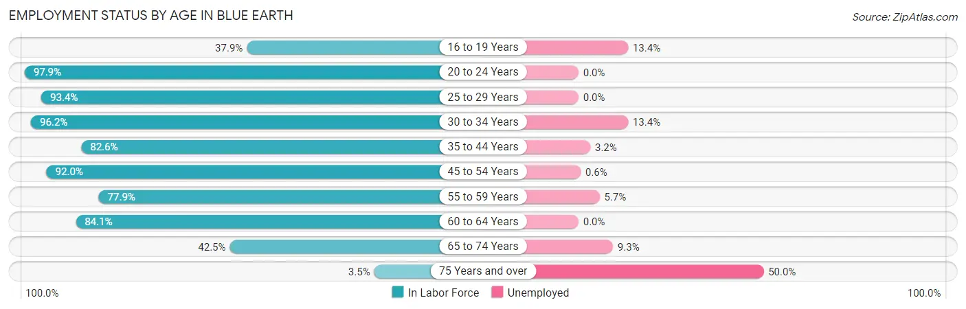 Employment Status by Age in Blue Earth