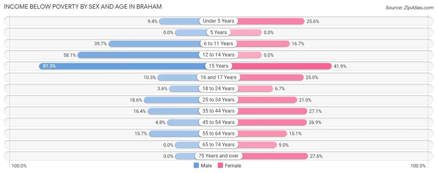 Income Below Poverty by Sex and Age in Braham