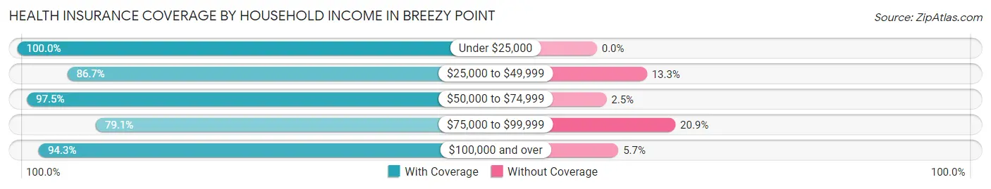 Health Insurance Coverage by Household Income in Breezy Point