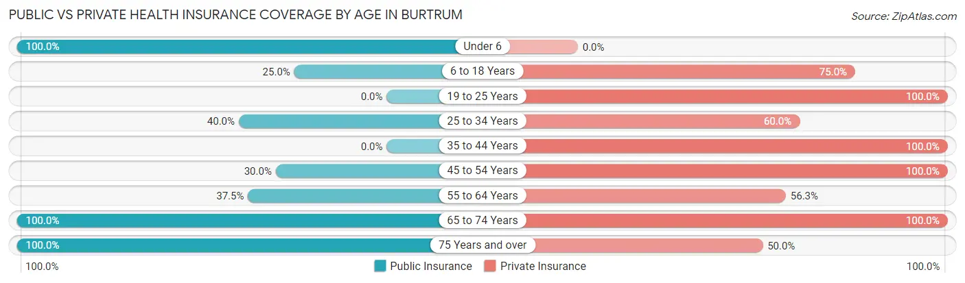 Public vs Private Health Insurance Coverage by Age in Burtrum
