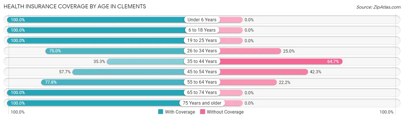 Health Insurance Coverage by Age in Clements