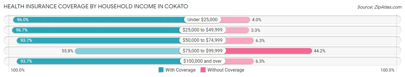 Health Insurance Coverage by Household Income in Cokato