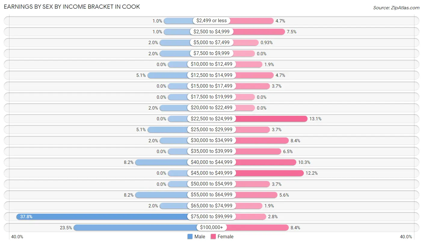 Earnings by Sex by Income Bracket in Cook