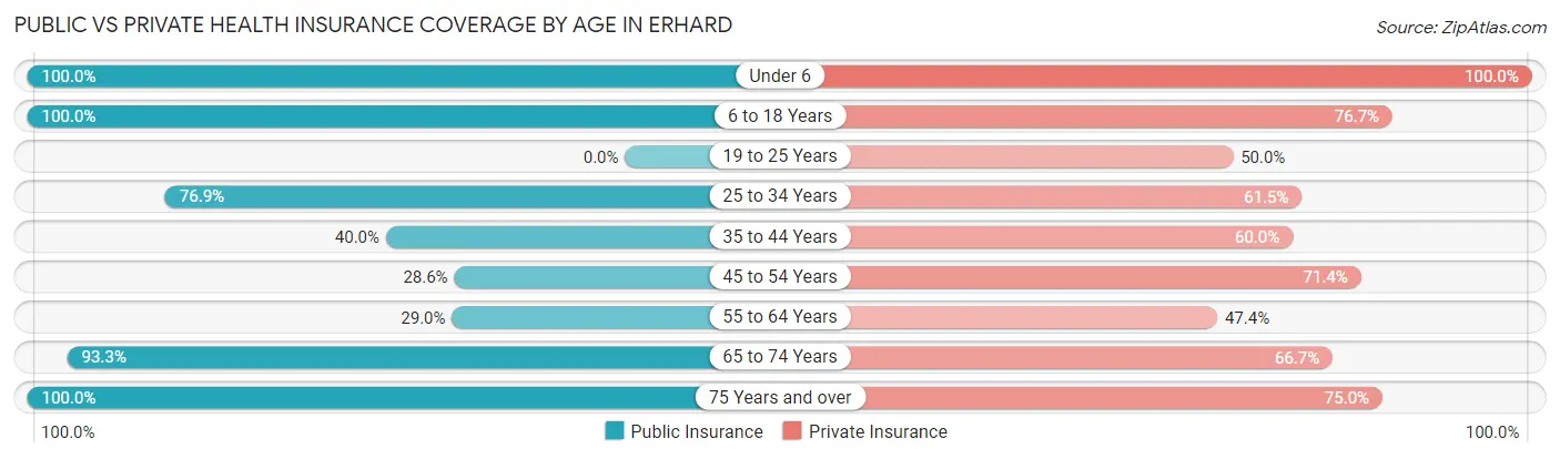Public vs Private Health Insurance Coverage by Age in Erhard