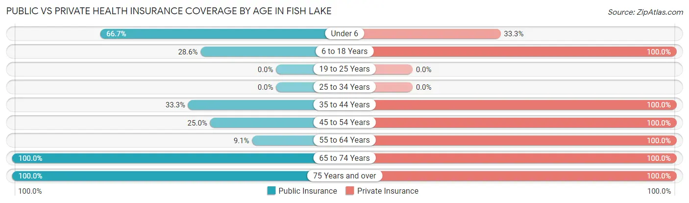 Public vs Private Health Insurance Coverage by Age in Fish Lake