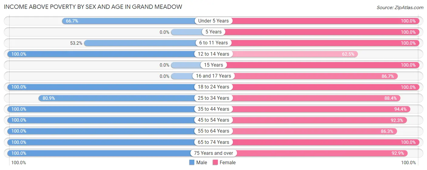 Income Above Poverty by Sex and Age in Grand Meadow