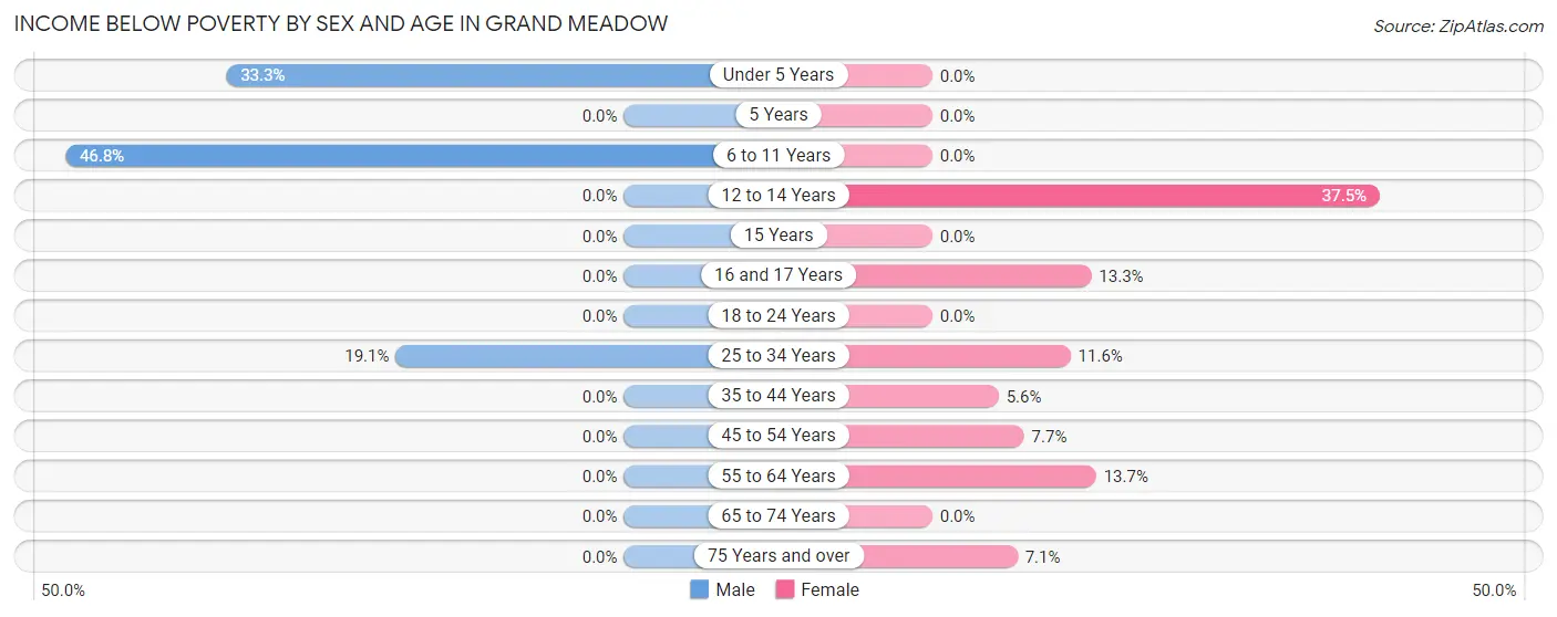 Income Below Poverty by Sex and Age in Grand Meadow