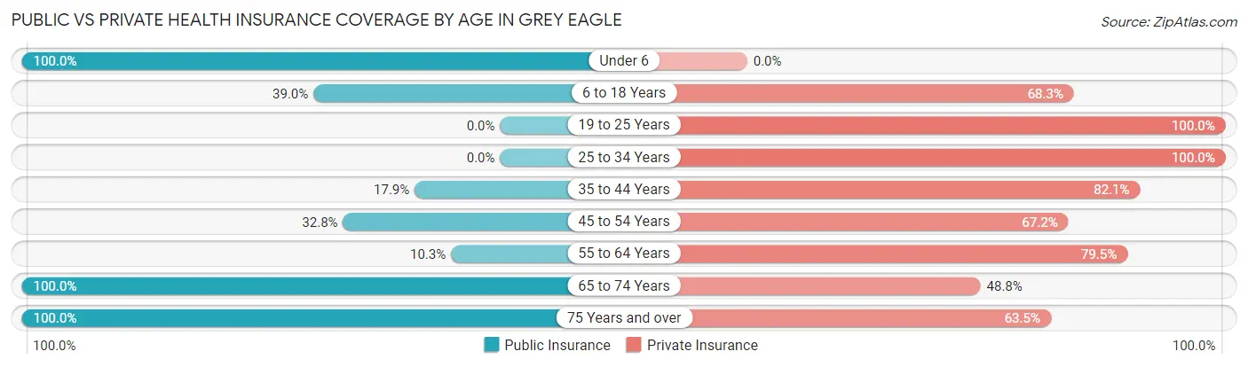 Public vs Private Health Insurance Coverage by Age in Grey Eagle
