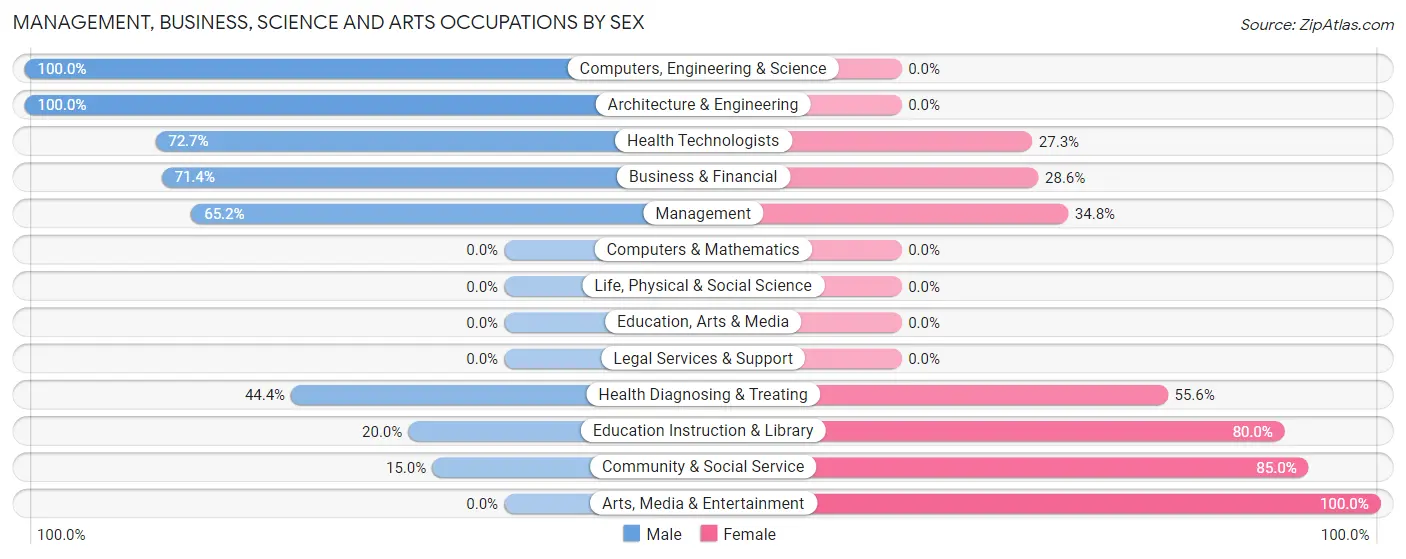 Management, Business, Science and Arts Occupations by Sex in Hendricks