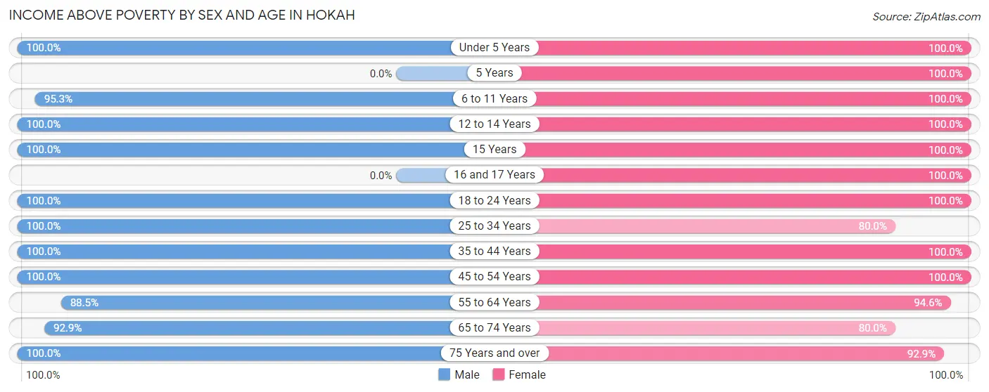 Income Above Poverty by Sex and Age in Hokah