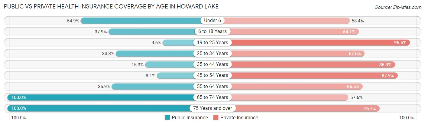 Public vs Private Health Insurance Coverage by Age in Howard Lake