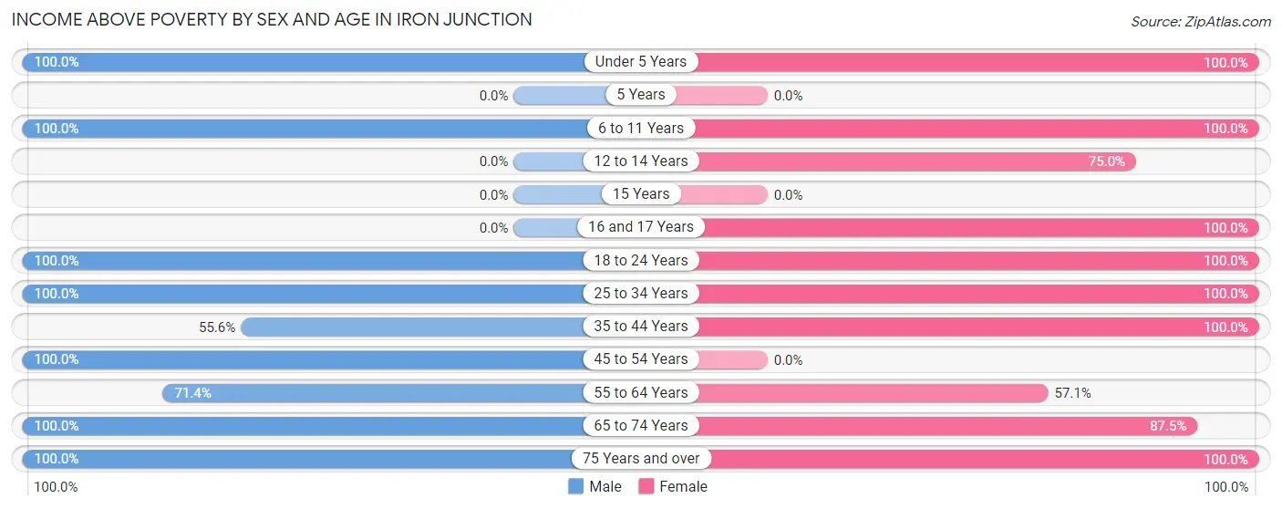 Income Above Poverty by Sex and Age in Iron Junction