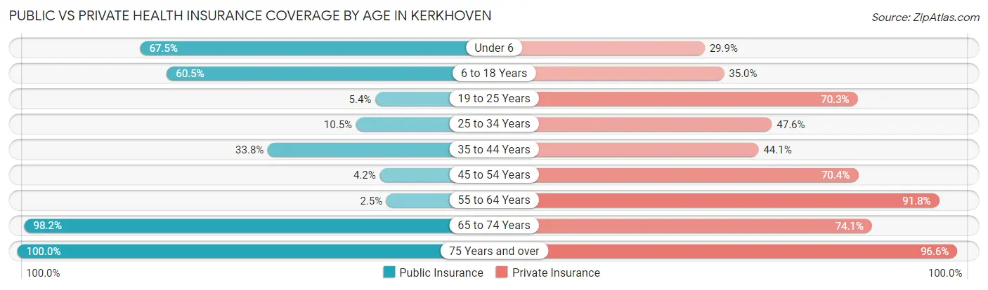 Public vs Private Health Insurance Coverage by Age in Kerkhoven