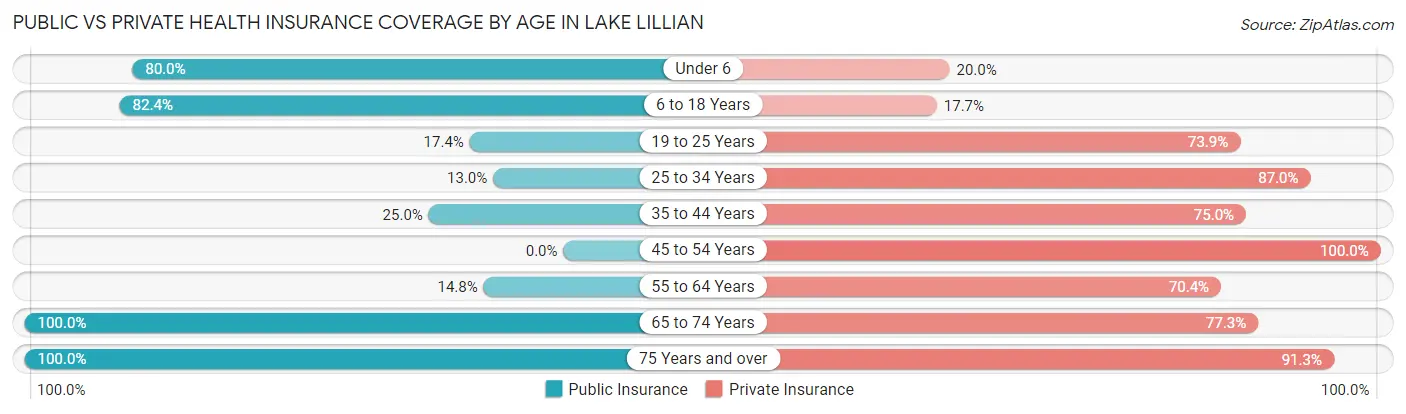 Public vs Private Health Insurance Coverage by Age in Lake Lillian