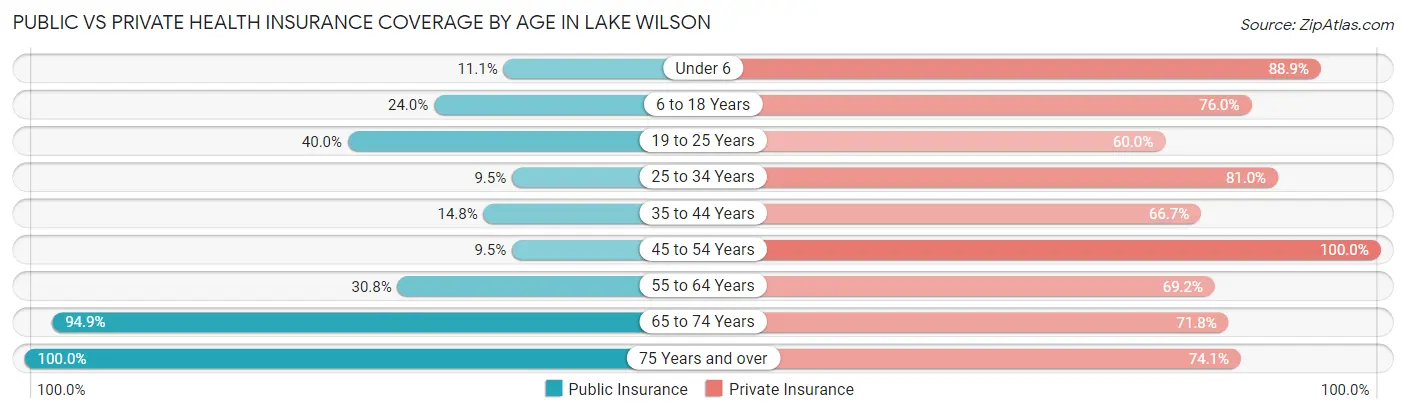 Public vs Private Health Insurance Coverage by Age in Lake Wilson