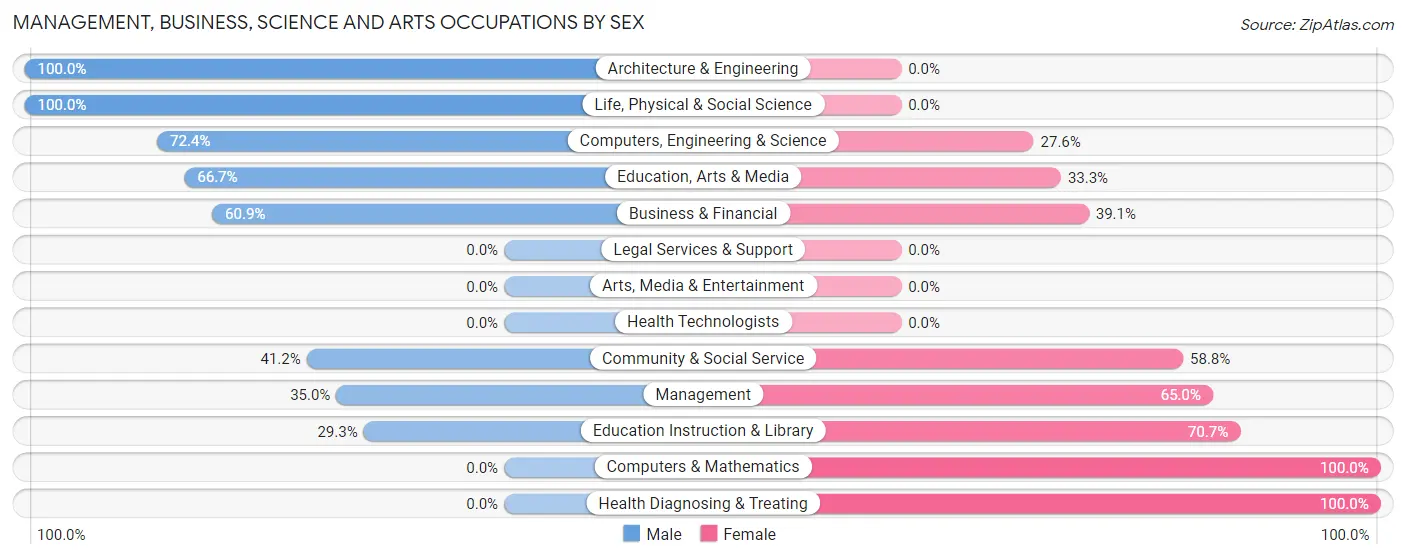 Management, Business, Science and Arts Occupations by Sex in Long Prairie