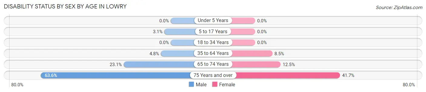 Disability Status by Sex by Age in Lowry