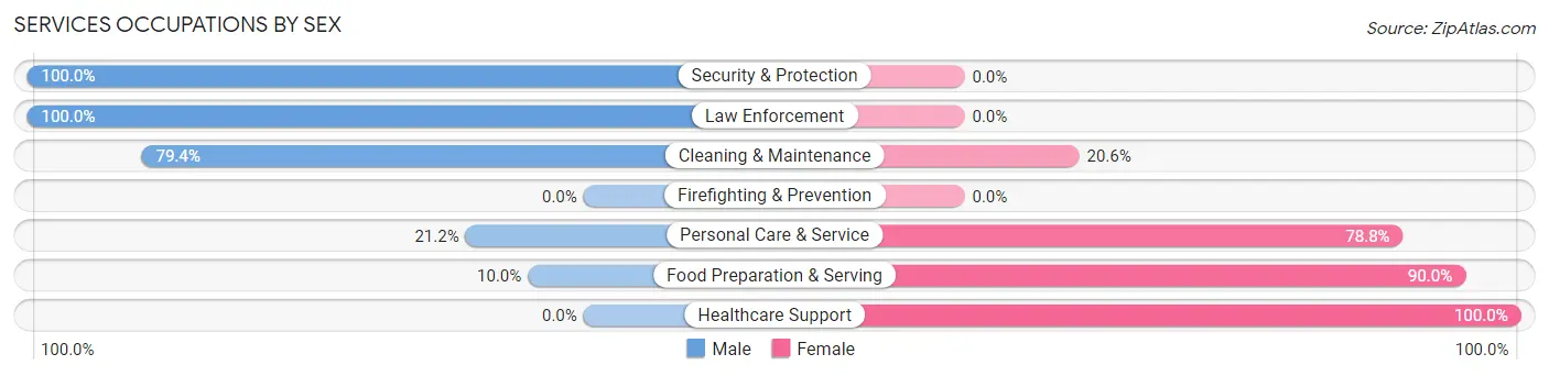 Services Occupations by Sex in Maple Lake