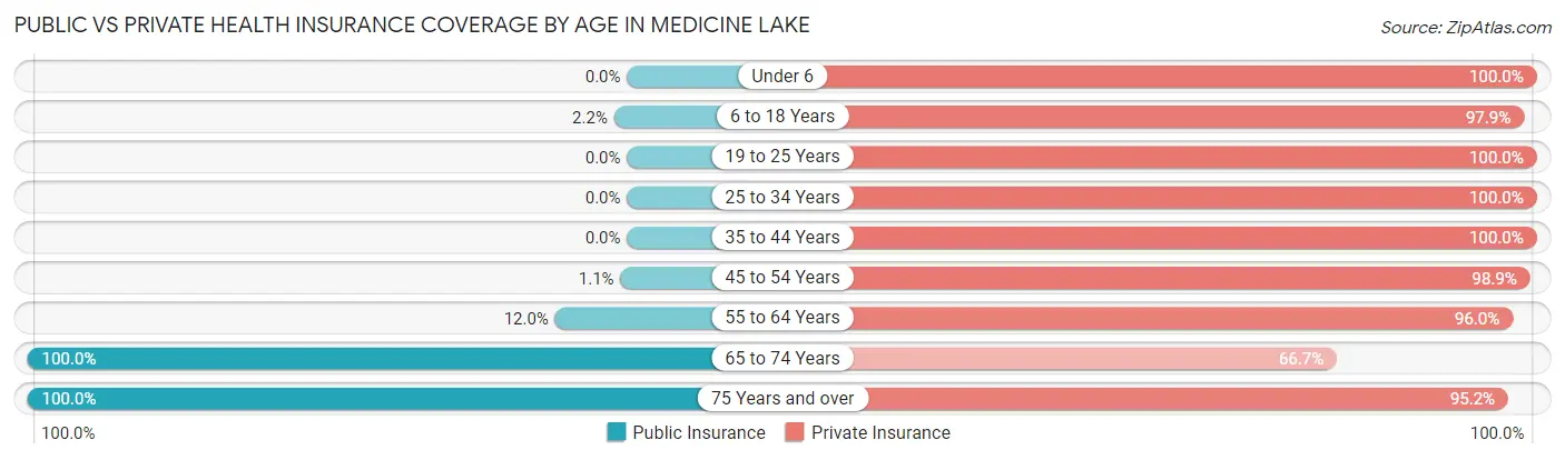 Public vs Private Health Insurance Coverage by Age in Medicine Lake