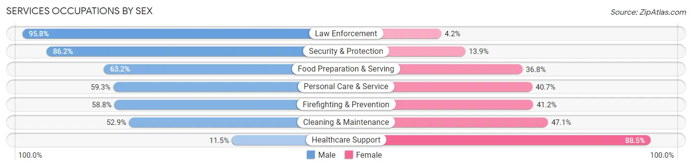 Services Occupations by Sex in Moose Lake