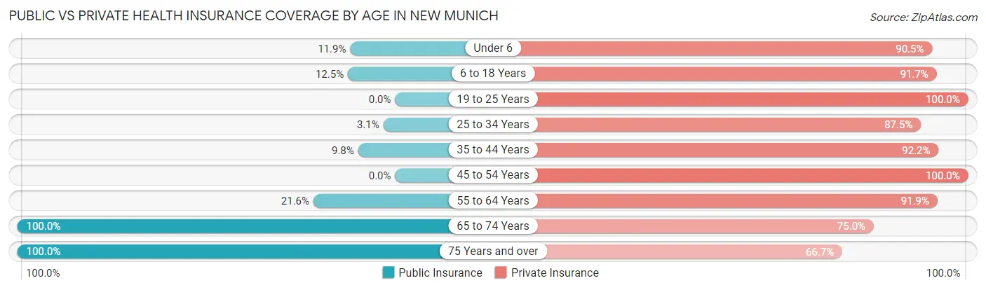 Public vs Private Health Insurance Coverage by Age in New Munich