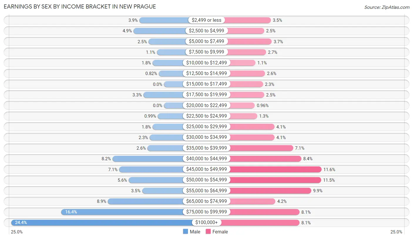 Earnings by Sex by Income Bracket in New Prague