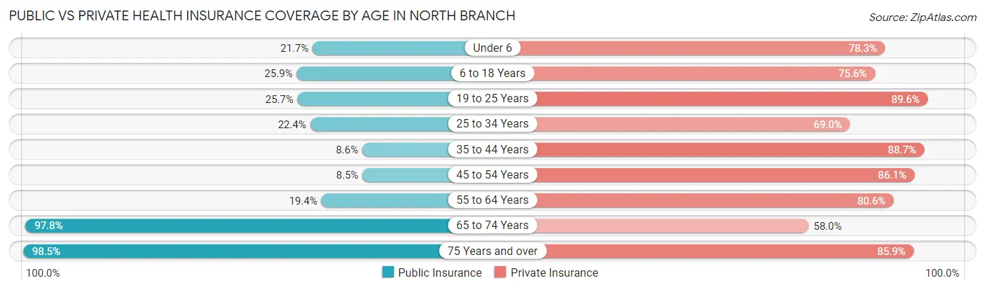 Public vs Private Health Insurance Coverage by Age in North Branch