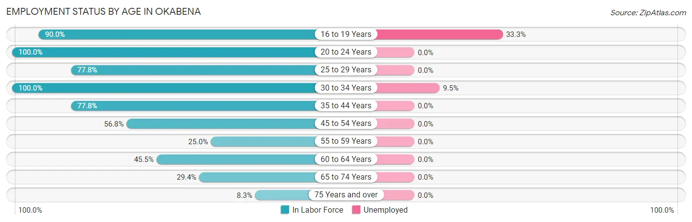 Employment Status by Age in Okabena