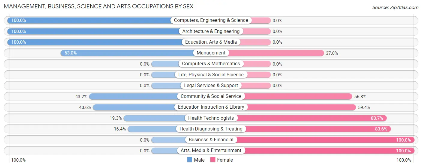 Management, Business, Science and Arts Occupations by Sex in Pierz