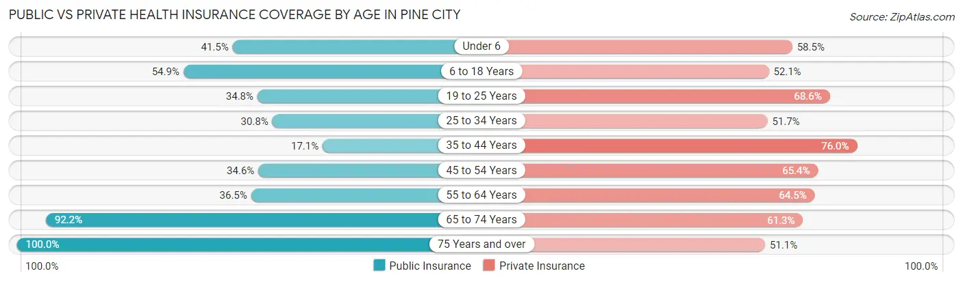 Public vs Private Health Insurance Coverage by Age in Pine City