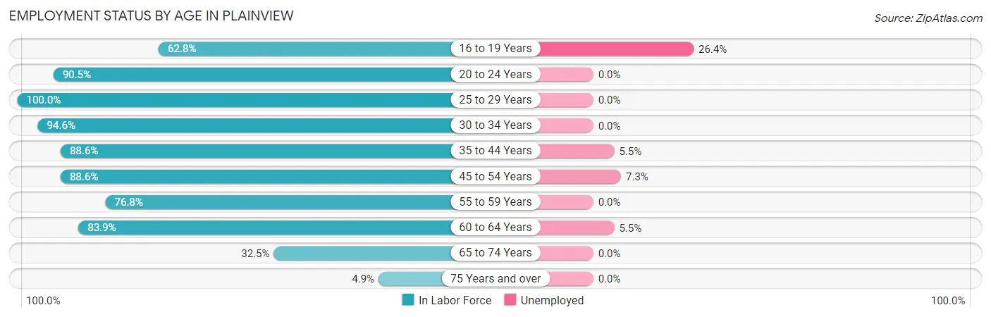 Employment Status by Age in Plainview