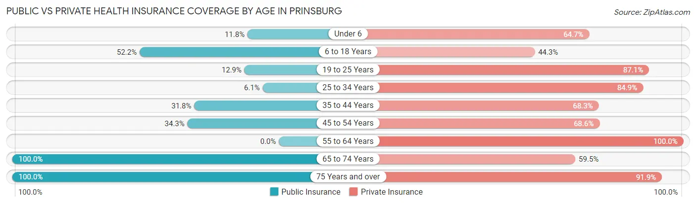 Public vs Private Health Insurance Coverage by Age in Prinsburg