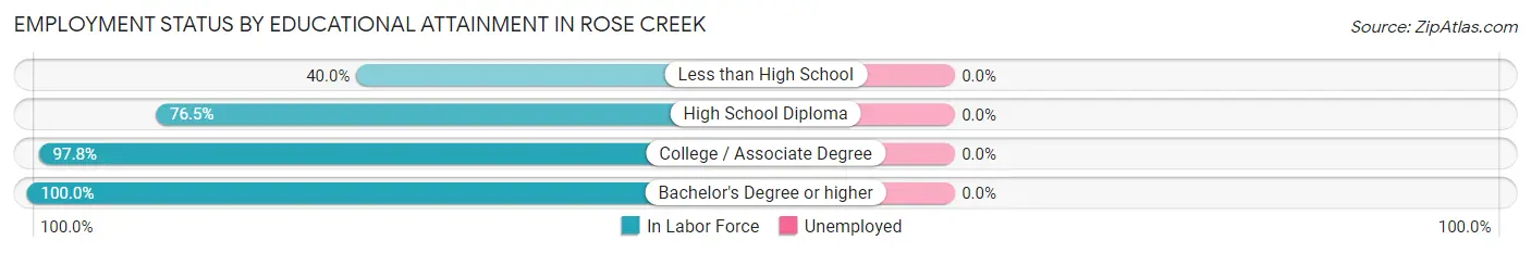 Employment Status by Educational Attainment in Rose Creek