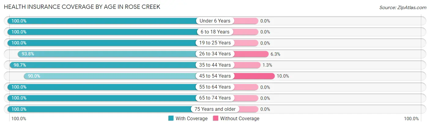 Health Insurance Coverage by Age in Rose Creek