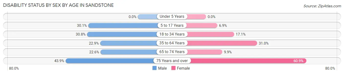 Disability Status by Sex by Age in Sandstone